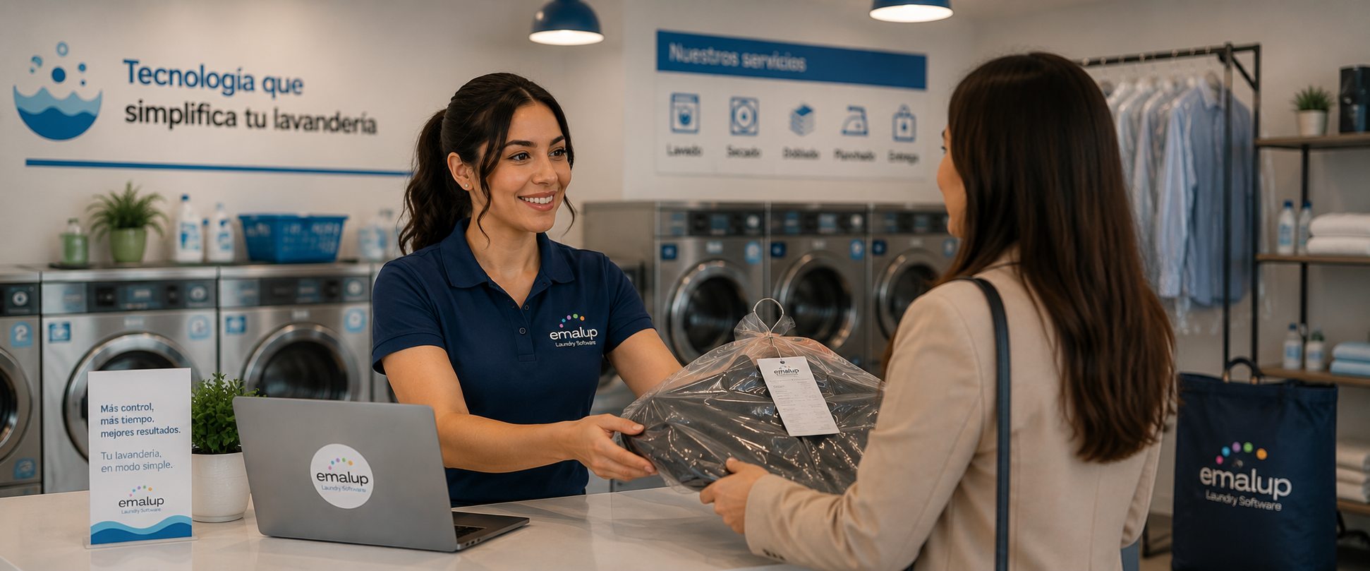 Atención y entrega de prendas en una lavandería